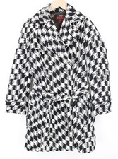 Desigual Damen Mantel 40 Weiß Schwarz Aufdruck Einzel Gefüttert mit Gürtel