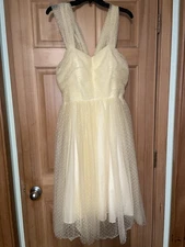 UNIQUE VINTAGE 50s Style Light Yellow  Polkadot Retro TULLE SWING DRESS XL