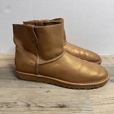 UGG Women's Classic Unlined Boots Mini Metallic Gold Short Leather Size 9