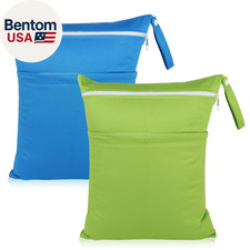 Baby Cloth Diaper Wet/Dry Bags, 2 Pack with Two Zippered Pockets, Waterproof Was
