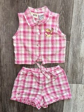 Vintage Gingham Disney Sincerely Pooh Toddler Outfit Size 24 Months Pink Cherry