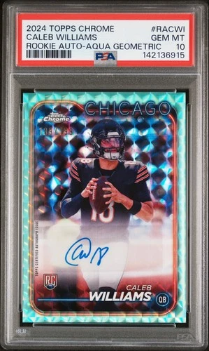2024 Topps Chrome Caleb Williams AQUA GEOMETRIC Rookie Auto #'D 139/199 PSA 10