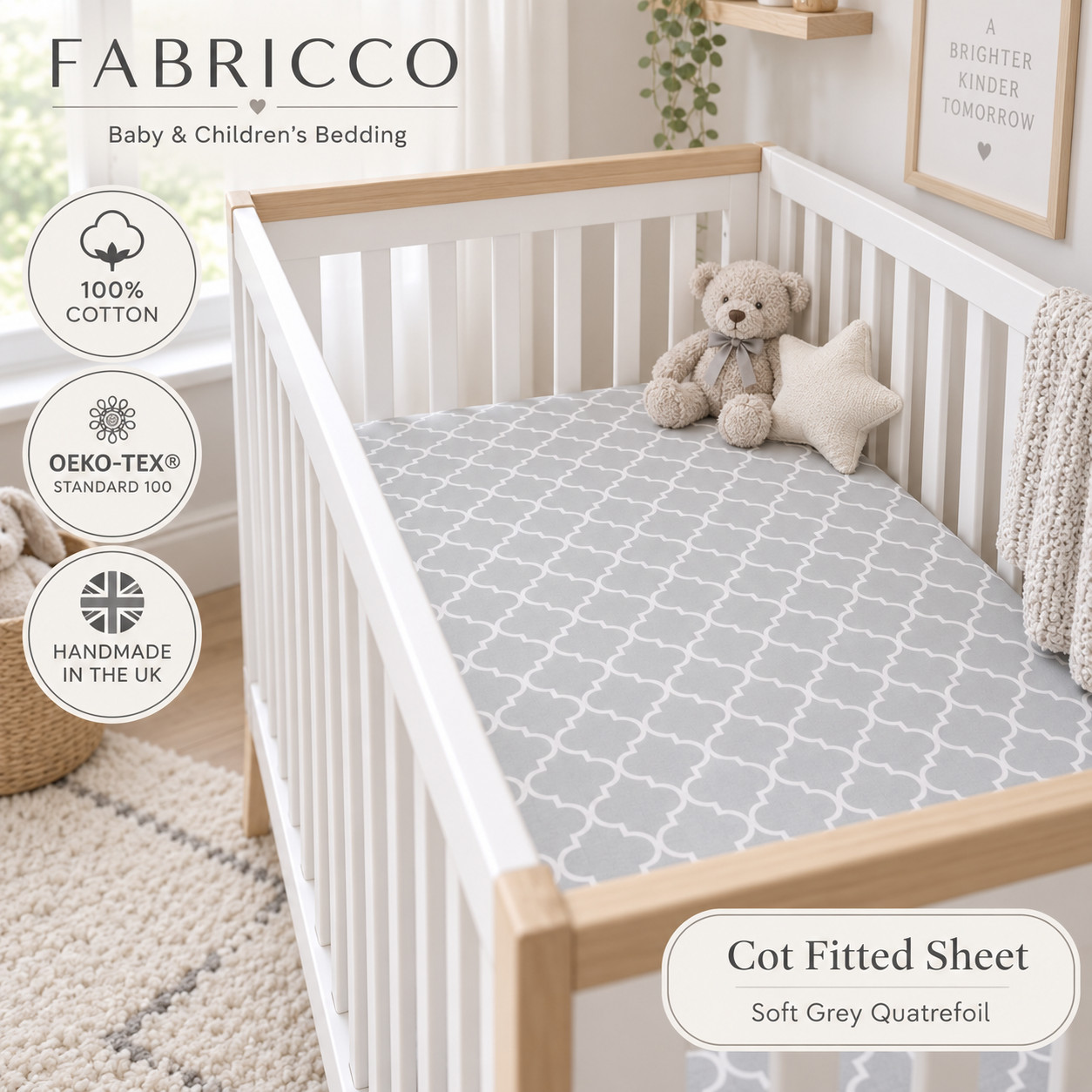 Lenzuolo con angoli grigio quadrifoglio letto SnuzPod Maxi Cosi 100% cotone
