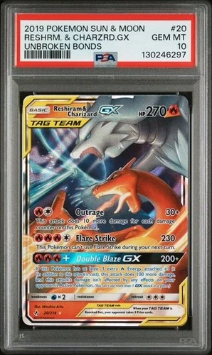 2019 Pokémon Sun & Moon Reshiram Charizard GX Unbroken Bonds #20 PSA 10 GEM MT