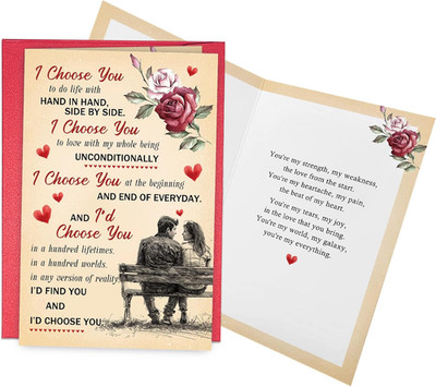 Romantic Birthday Card for Him Her, Sweet Anniversary Card for Husband Wife, Hea