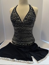 Profile By Gottex Black  White Ruffle Tankini  Black Ruffle Skirt Sz T-10 B-8