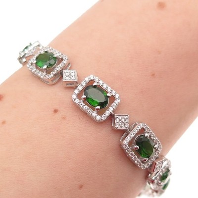 925 Sterlingsilber echtes Chromdiopsid & weißer Topas Armband 7,5''
