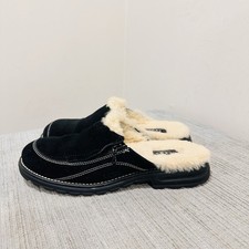 UGG Australia 5457 Black Suede Fur Lined Winter Slippers Mules Clogs Clog Sz 7