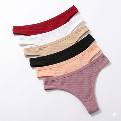 Women's Cotton Seamless Ribbed Thong Panties Soft Stretch Underwear S XL (1pc)