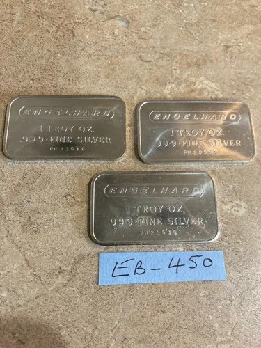 3 ENGELHARD 1 OZ. .999 FINE SILVER BARS