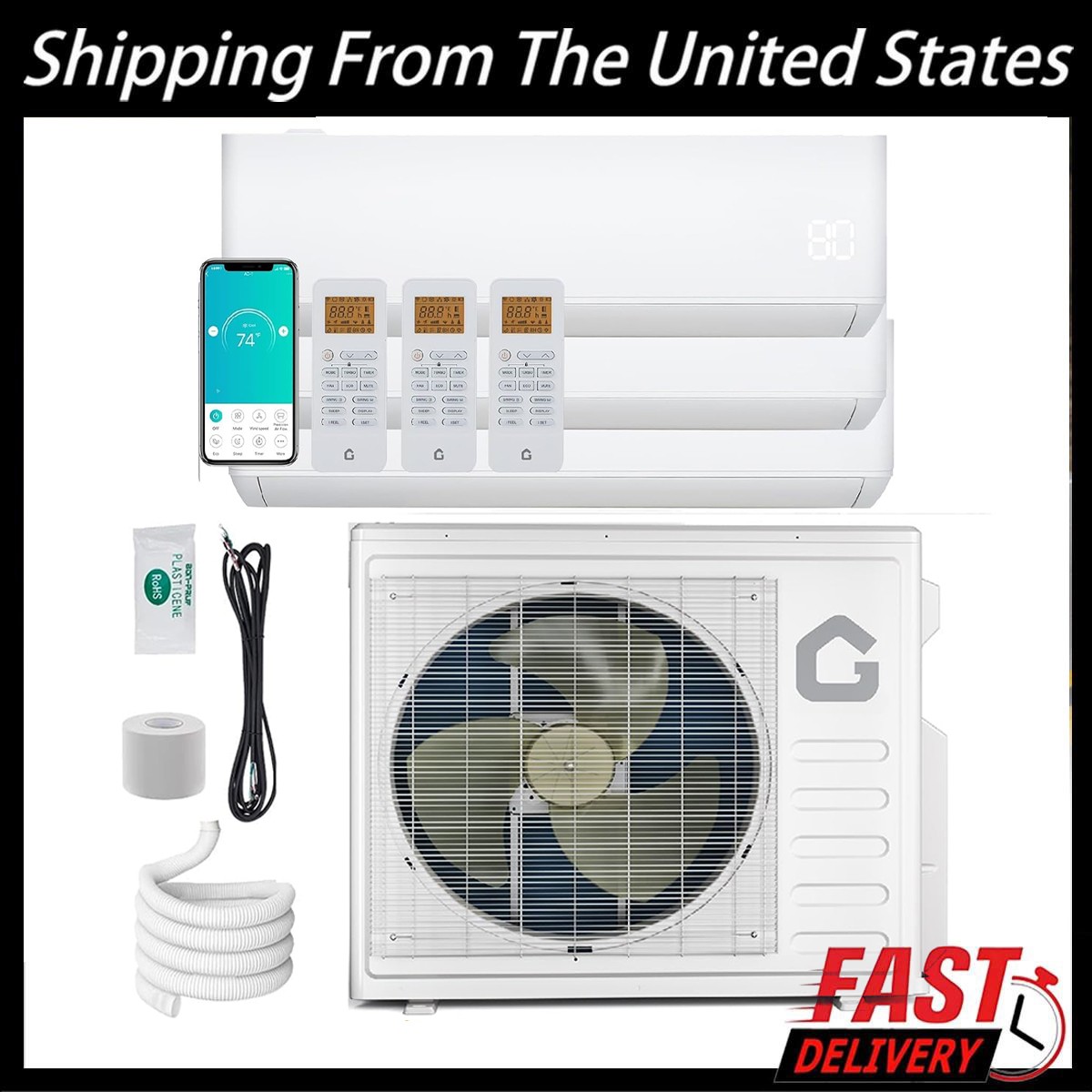 28000 BTU (9k+9k+18k) Tri Zone Ductless Mini Split Heat Pump Air Conditioner AC