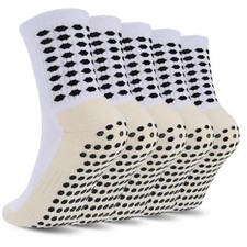 5 Pairs Kids Youth Grip Soccer Socks Cushioned Non Slip Football Large White