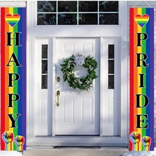 LOONELO Happy Pride Porch Banner 70.9x11.8inch, LGBTQ Rainbow Porch Sign, Pri...