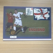2002 Three Lions Of England UK Uncirculated One Pound £1 Coin & Stamps Cover. 