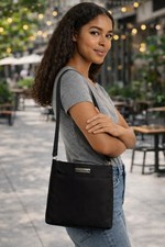 Nautica Black Crossbody Bag Women's Adjustable Strap Logo Zip Closure NWT