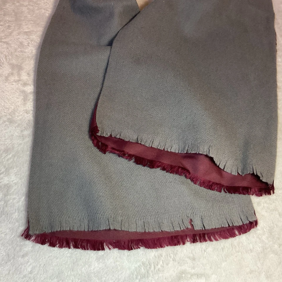 Vtg Christian Dior Scarf Felt Lined Burgundy Gray Paisley Fringe Neck Warmer 26L - Image 4 of 4