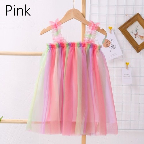 Kid Girl Tutu Skirt Mesh Rainbow Glitter Dress Sleeveless Fairy Party Show Cute - Picture 14 of 19