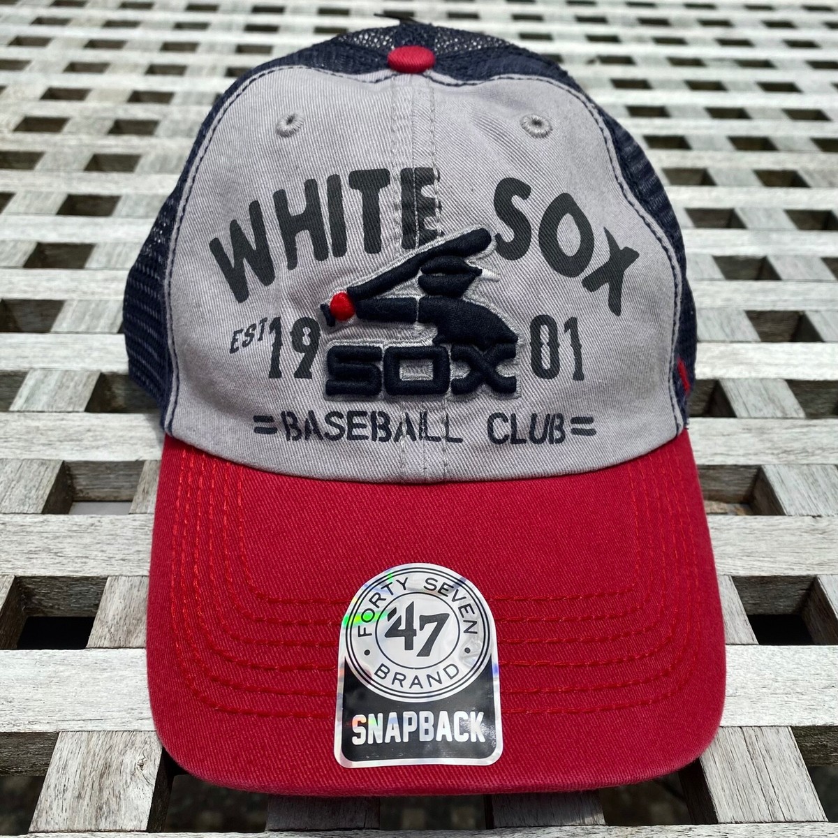 Chicago White Sox Alt Logo 47 Brand Mesh Back Trucker Snapback Dad Cap Hat