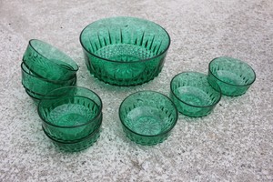 Striking Autumn And Winter Vintage Green Glass Big Bowl 8 Small Bowls Arcoroc French Collectable 632 Half Price Free Shipping Eduardopondal Com