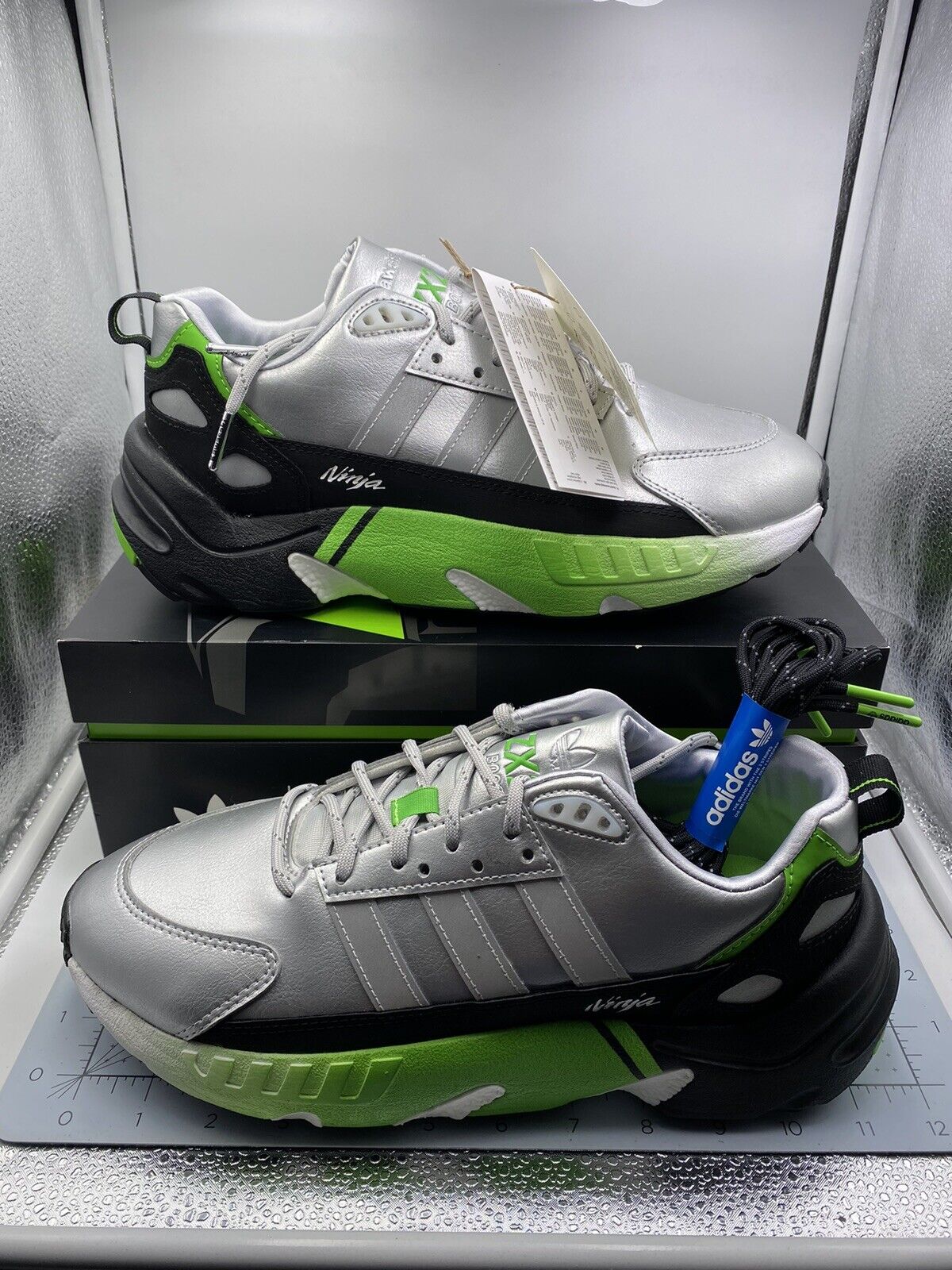 Size UK 9 - adidas ZX 22 Boost x Kawasaki Ninja Silver Metallic 