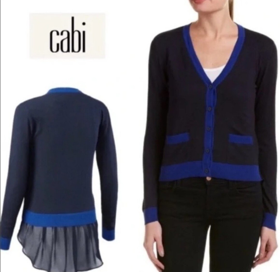 CAbi Women's Medium Blue V-Neck Button-Up Knit Cardigan Sweater Deco 5016-image