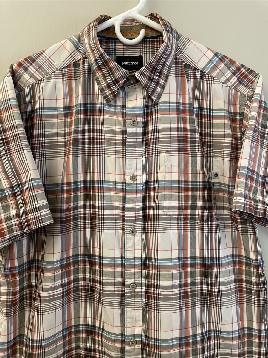 marmot dress shirt Marmot Shirt Mens Size L Plaid Lightweight Button Up Short Sleeve Outdoor