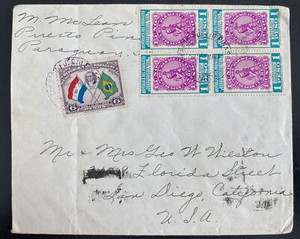 1941 Puerto Pinas Paraguay cover To San Diego CA Usa