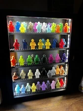 Minifigures Display Case LED Light Figure Miniature Cabinet Shadow Box W/ Plates