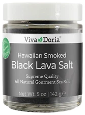 Viva Doria Hawaiian Smoked Black Lava Sea Salt, Fine Grain, 5 oz Glass Jar