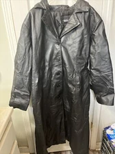 Metro Style Black 100% Leather Button Down Belted Long Coat Size Petite XL PXL