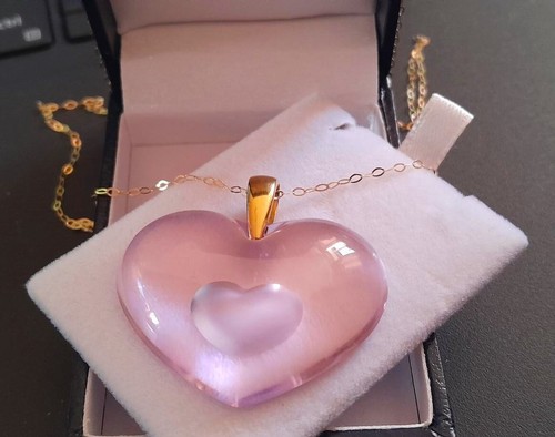 LALIQUE -SPLENDIDA CATENA LRG CUORE ORO 9CT CORDA SETA ABBINATA NUOVA IMBALLATA - Foto 4 di 13