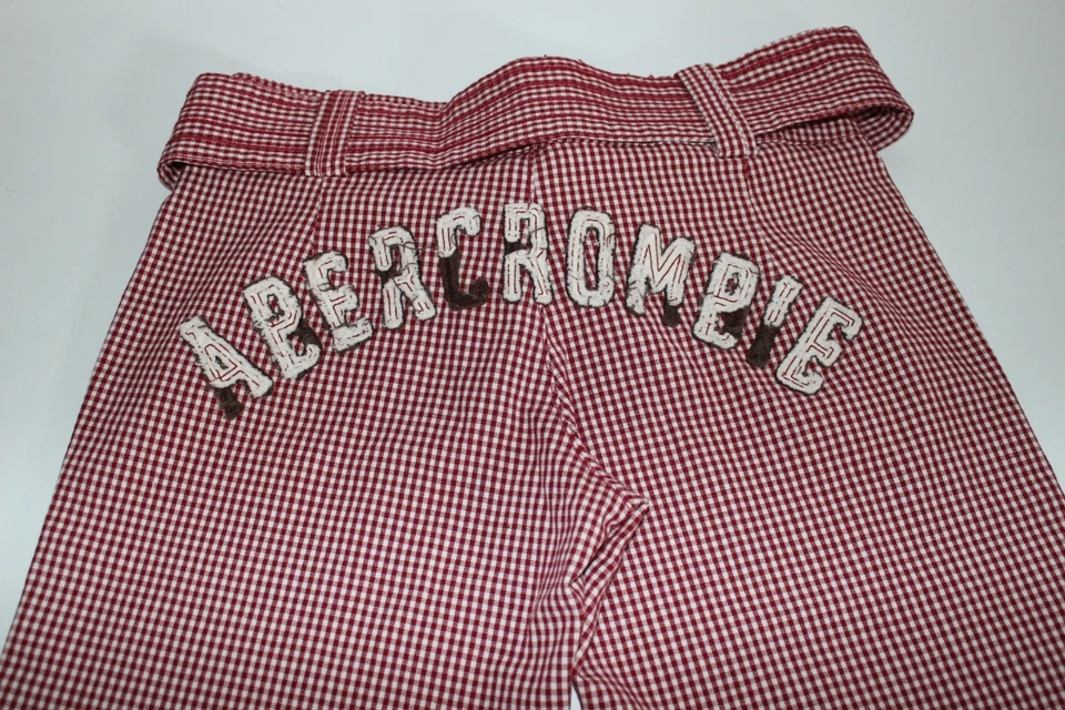 NUEVO ABERCROMBIE Pantalón Niña Talla M Frente Plano Rojo Blanco Cuadros Capri Foto 4 de 4