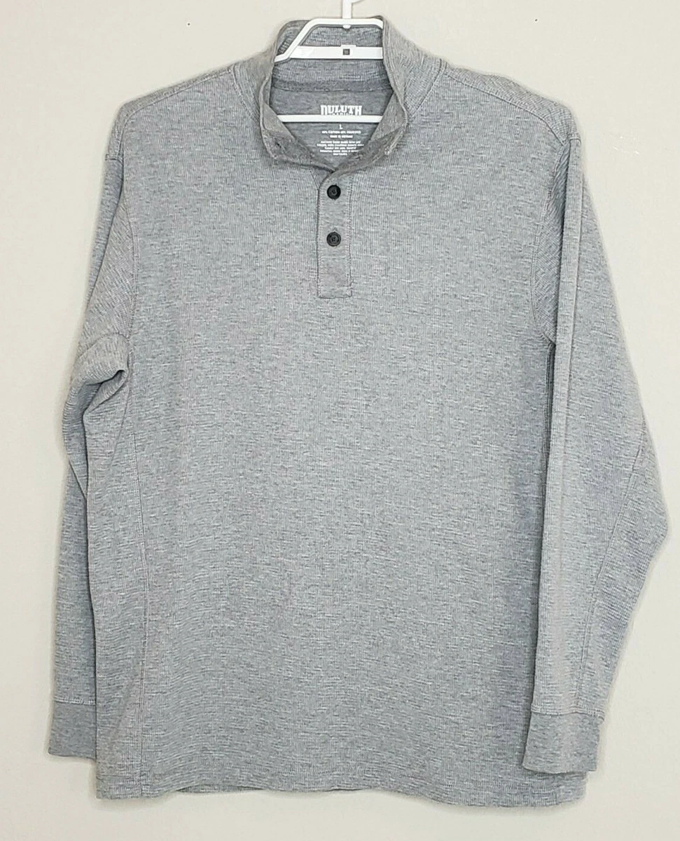Duluth Trading Co. Mens Shirt Large L/S Gray Henley Neck Thermal Long Length