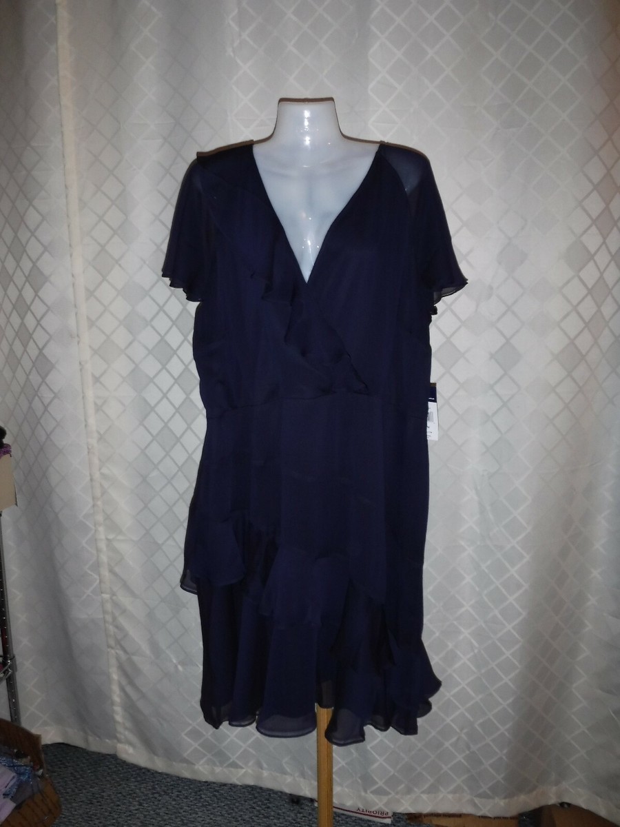 Size Plus Shorts Sleeve lined Dress size 22W Chaps Navy Uniform 100% polyester