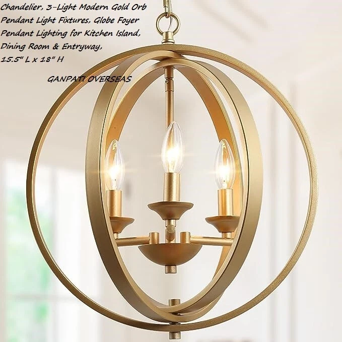 Chandelier 3 Light Modern Gold Orb Pendant Light Fixtures Globe