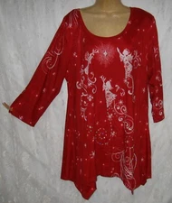 XL NWT COLLECTIONS ETC RED TRUMPET ANGELS SEQUIN HOLIDAY COTTON TUNIC TOP BLOUSE