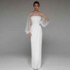 Sexy Pearls Mermaid Wedding Dresses Scoop Neck Long Sleeves Bridal Gown