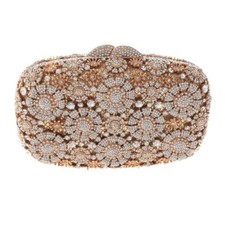 Gold Tone Metal Rhinestone Crystal Clutch Evening Bag HB6134-GCL