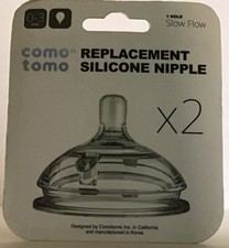 NEW Como Tomo Replacement Silicone Nipples X2 Slow Flow 1 Hole 0-3 Months B070