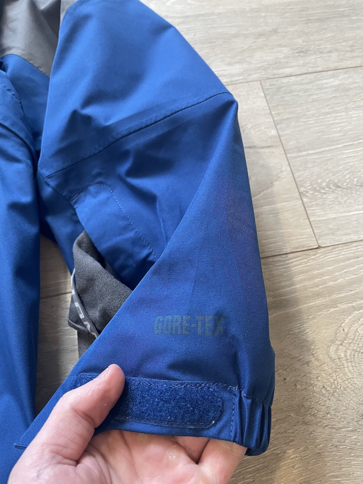 Giacca da sci grande Salomon Goretex blu e grigia bicolore