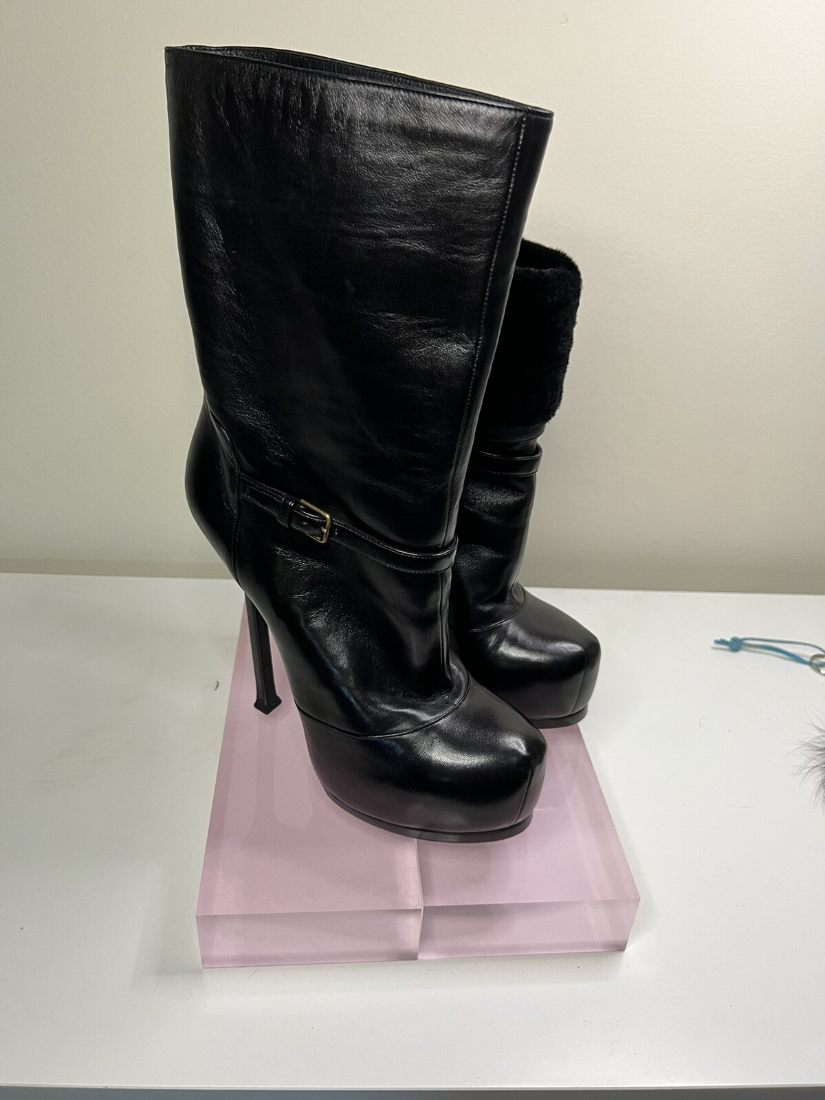 Stivali stiletto Yves Saint Laurent YSL Tribtoo in pelle nera plateau donna 37 5