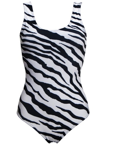 Klassischer monochromer Zebradruck Damen-Badeanzug Body Trikot - Bild 1 von 3