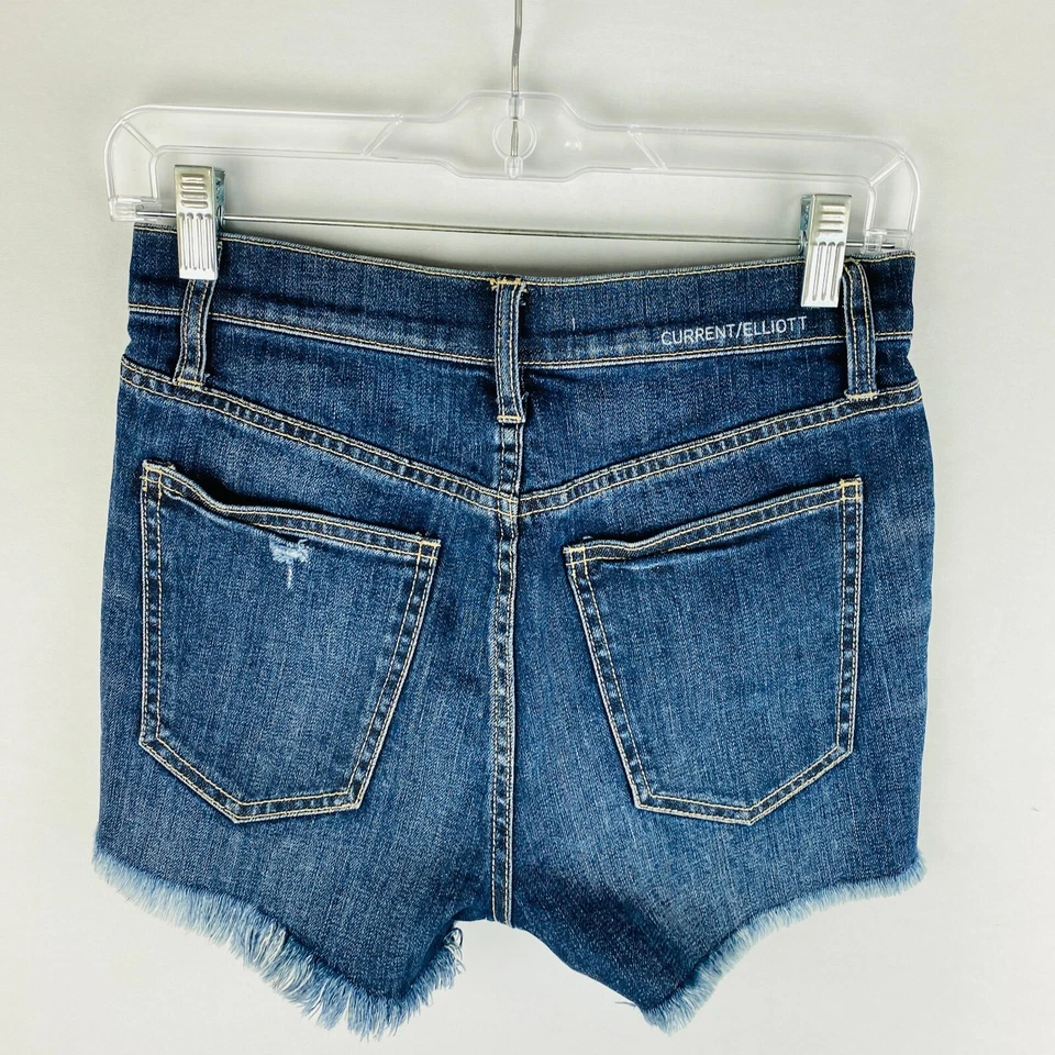 Pantalones cortos de jean bohemios Current Elliott lavado oscuro con botones para mujer talla 25 Foto 4 de 4