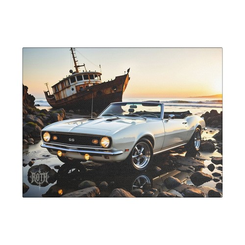 1969 convertible Camaro, California beach ship wreck, Satin Canvas, Stretched