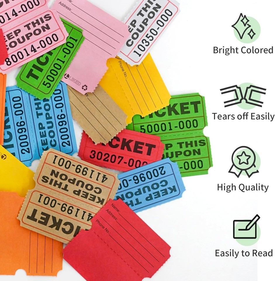 8000 Raffle Tickets 2" x 2" Raffle Tickets Consecutive Numbers for