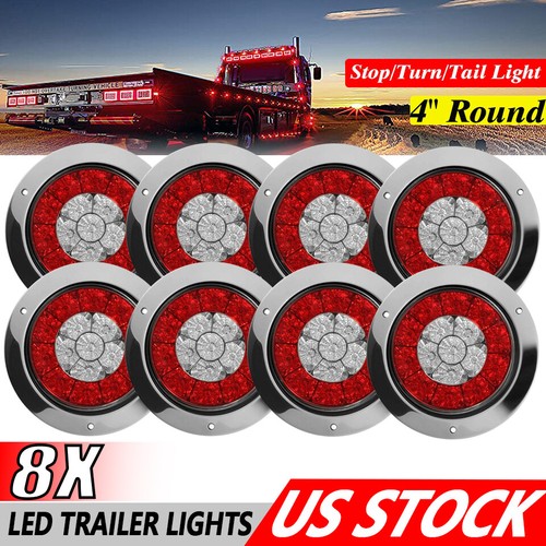 Mascarello2 LED 4 Round Truck Trailer Brake Stop Turn Tail Lights With Clear LENS RED LED