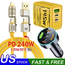 240W 3-Port USB C Fast Wall Charger Block ,PD 5FT Cable For All Cell Phone iPad