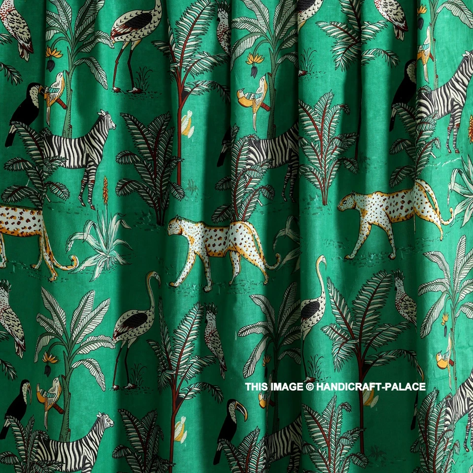 Tela india con estampado de tigre animal de algodón puro de 5 yardas estampada a mano Foto 2 de 4