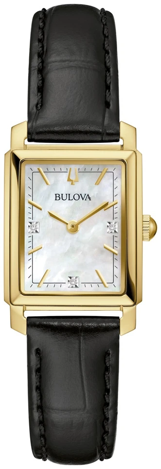 Bulova Women's Sutton Classic Quartz Gemmed Black Leather Watch 21 MM 97P166