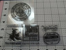 Acrylic Stamp Set Halloween 4p Broom Witch Spell Haunted House Tricks and Treats